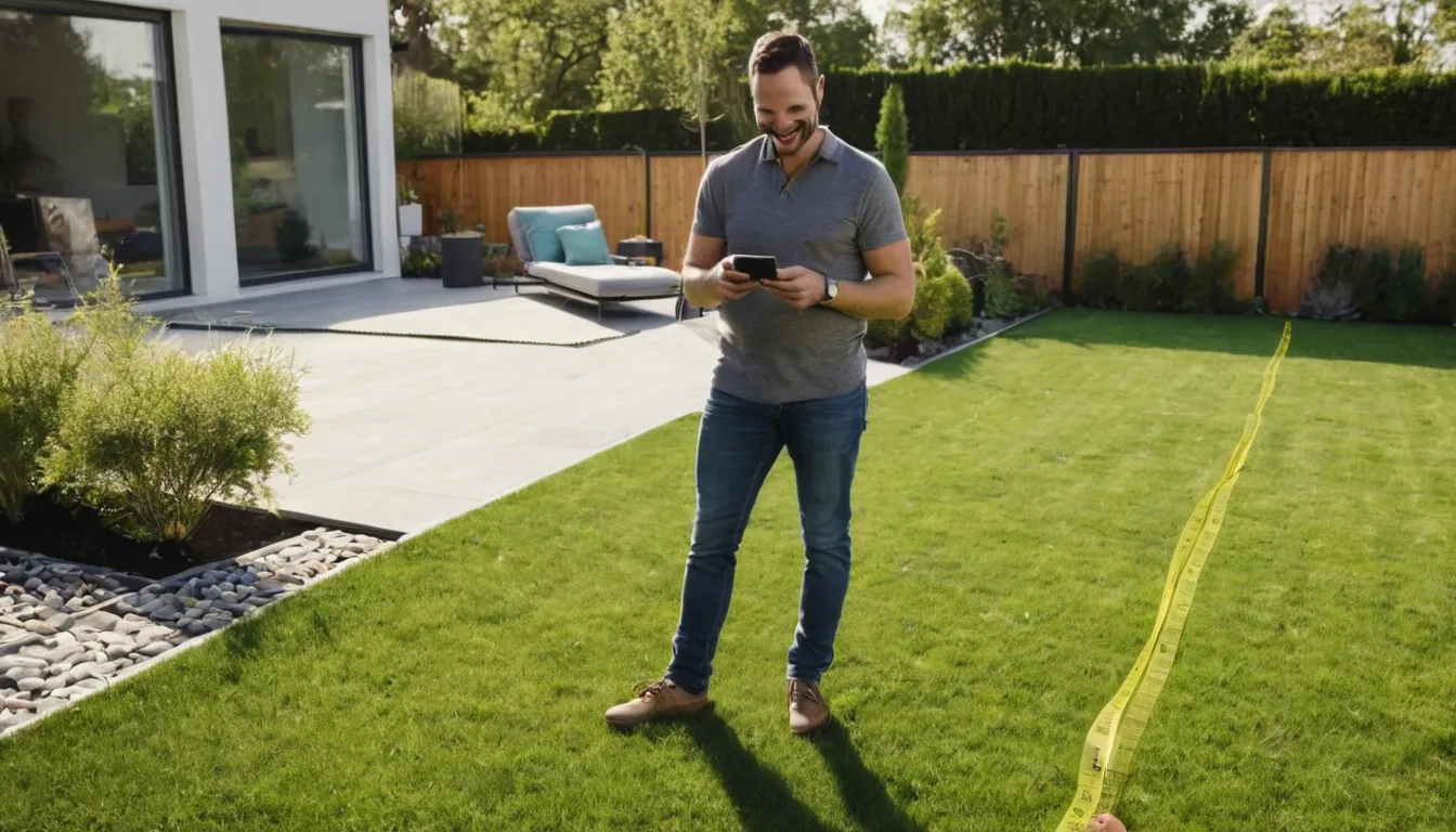 A homeowner takes photos of a backyard before asking for a patio estimate